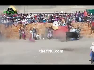 Famale is Targeted by a Bull then Dragged like a Tube Ride