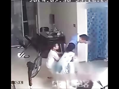 Man Brutally Beats his Wife While their Kids Watch, Cry and try to Help their Mom
