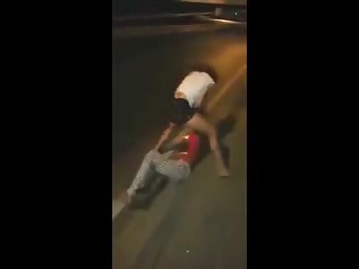 Girl in Red Shirt gets Tossed like a WWE Wrestler during Bad Beating Street Fight 