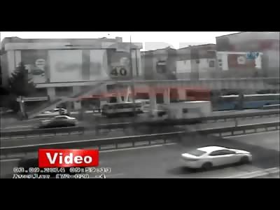 Crazy Video Shows a Truck Knocking Down an Overpass Crushing Pedestrians 