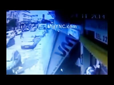 Wow...Very Unlucky Man is Killed by Falling Overhang while Walking on the Sidewalk 