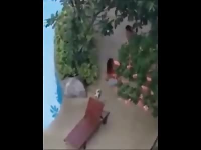 Dickhead Boyfriend Kicks and Beats his Girl at a Resort While He's Filmed by Hotel Guest
