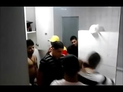Guys Records a Woman Fucked by Several Men in a Bathroom