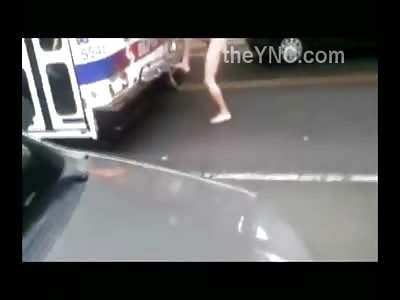 Crazy Drugged up Naked Man Attacks a Bus.... Because You Know, Why not