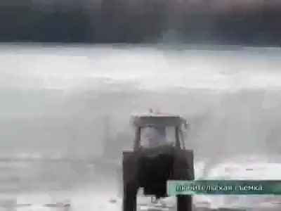 Tractor going through the ice