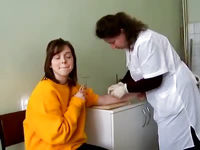 Girl is fainting from getting blood taken 