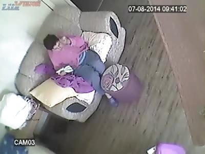 Two twin sisters being beaten by his caregiver
