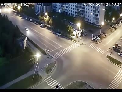 Driver runs a red light killing a pedestrian in the crosswalk