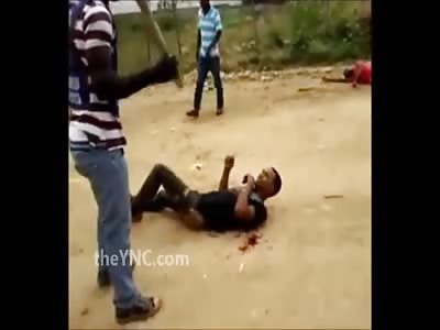 Two thieves being beaten by really pissed off guy