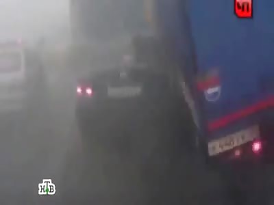Roadblock Ahead - Massive Crash In Fog  
