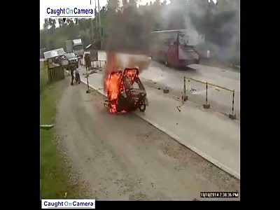 Bus Hits a Tricycle in a Horrible Accident  