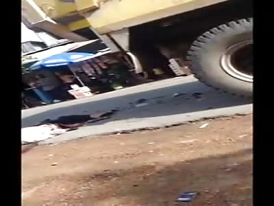 Rider is a Complete Mess on the Road after Crushed by Truck