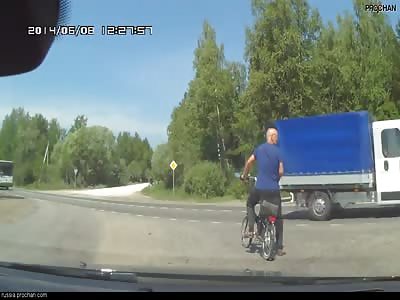 Bicyclist Somehow does not See a Truck...