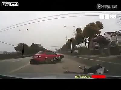 Motorcyclist hit then run over by on coming car