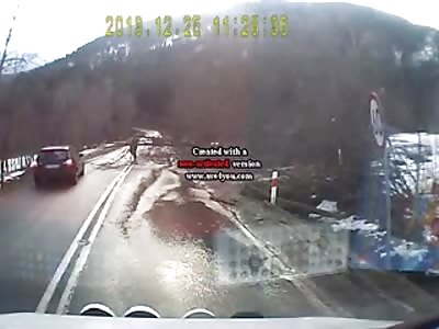 Man Blown off From Road by Heavy Wind (