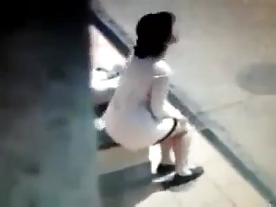 Nasty Bitch Takes a Shit Sitting on a Bench in Broad Daylight then Leaves
