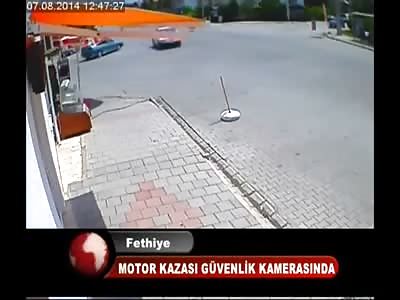 Motorcyclist Travels Head First Through Car in Head on Collision (From Turkey)