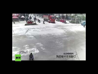 The Moment a Scooter Rider is Crushed by a Semi