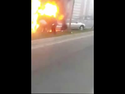 Passengers on Fire Run for Life out of Burning Cars 