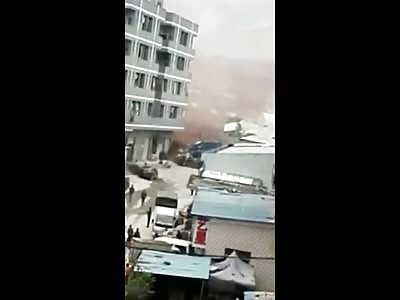 Massive Landslide tears Street Collapses Houses and Buildings Like it's Nothing
