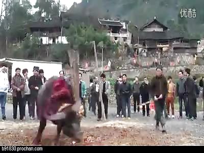 GROUP BEHEADING A BULL WHILE RUNNING IN CIRCLES