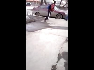 Karate man fights on the street