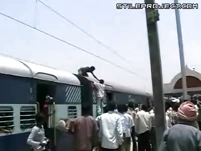 Electrocuted on top of train