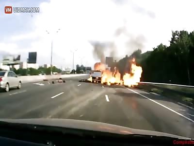 truck with propane tanks crashes and explodes on highway