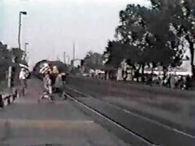 Female hit by a train. 60's Footage