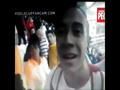 English (?) dude had one ear BIT OFF during fight in Brazilian Stadium - World Cup