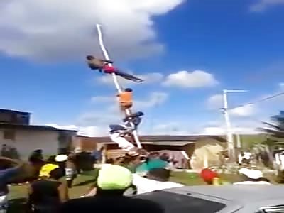 man slips and falls from the top of a flagpole XD
