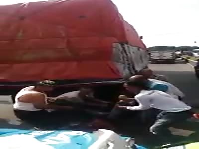 Head blown by a truck