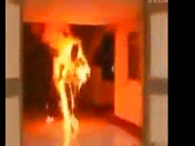 Man burns in flames