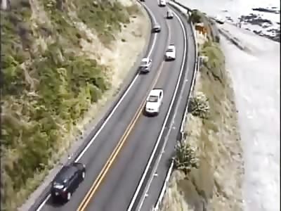 CAR CRASHES INTO BOAT ON THE HIGHWAY
