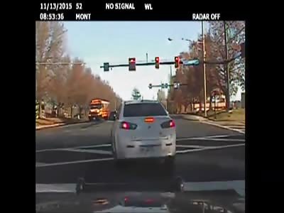 DASHCAM SHOWS CRAZY DRIVER HITTING CAR AND SCHOOL BUS HEAD ON