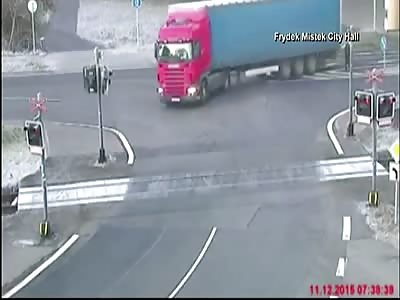PASSENGER TRAIN SMASHES INTO A TRUCK ON A LEVEL CROSSING