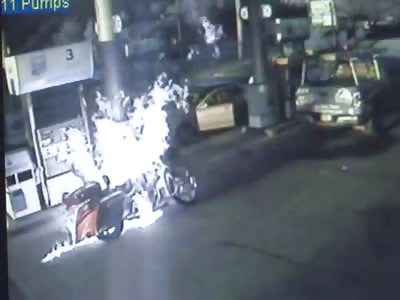 Motorcycle burn in Gas Station