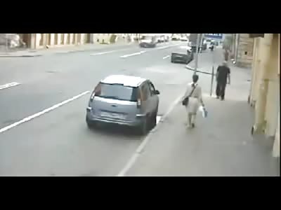 Close Call For Female Pedestrian