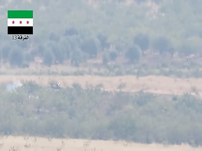 FSA Division 13 destroy another Assad terrorists tank with a blessed TOW missile in Hama 