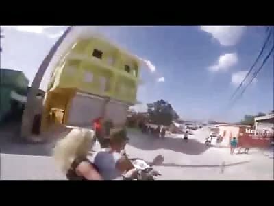 Tourists Selfie Stick Their Moto Accident.
