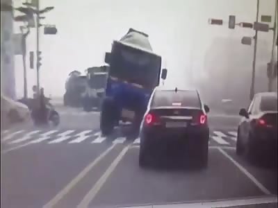 BRUTAL Cement Truck Mixer Flips And Crushes Car.