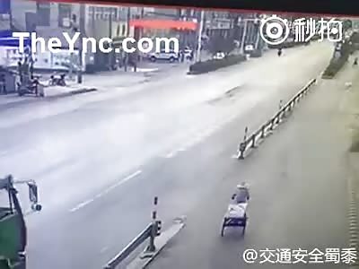   Man Rides Straight Into The Side Of Truck With Out Looking.  