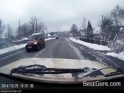 Dashcam Car Loses Traction on Icy Bridge, Fishtails and Goes Off Road