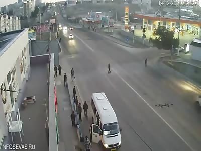 Car hits pedestrian in Ukraine!