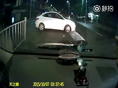Drunk woman driver runs in circle on Road .
