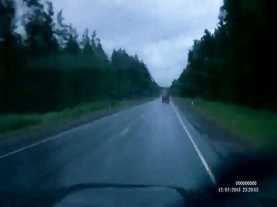 Motorcyclist goes head-on with a truck