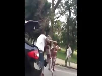 Wild women attack man with baby car seat and baseball bat