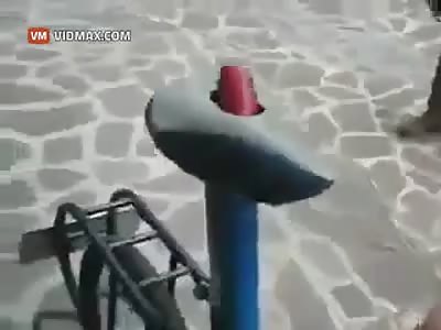 Perverted old man creates a bike with a dildo that rises from the seat.