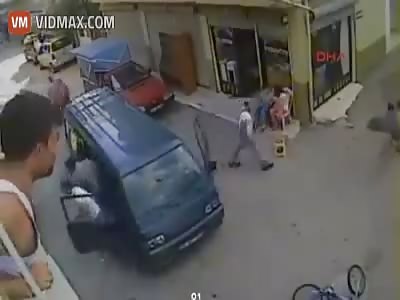Holy Sh*t! What happens after this kid gets hit by this van is insane!