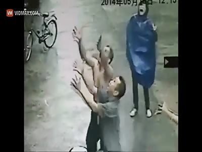 Man Catches Baby In Window Fall.